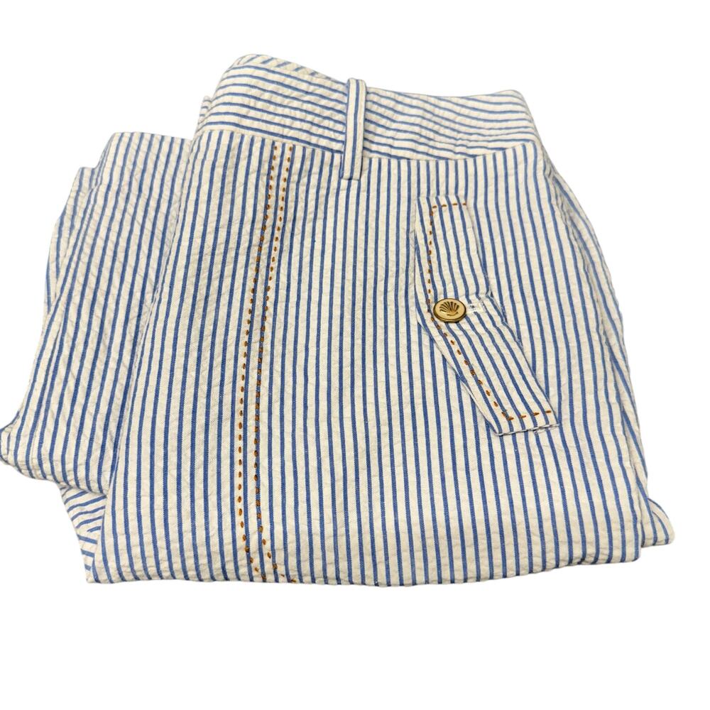 J McLaughlin‎ Pants Womens 2 (29x24 ACTUAL) Blue White Seersucker Coastal Capri
